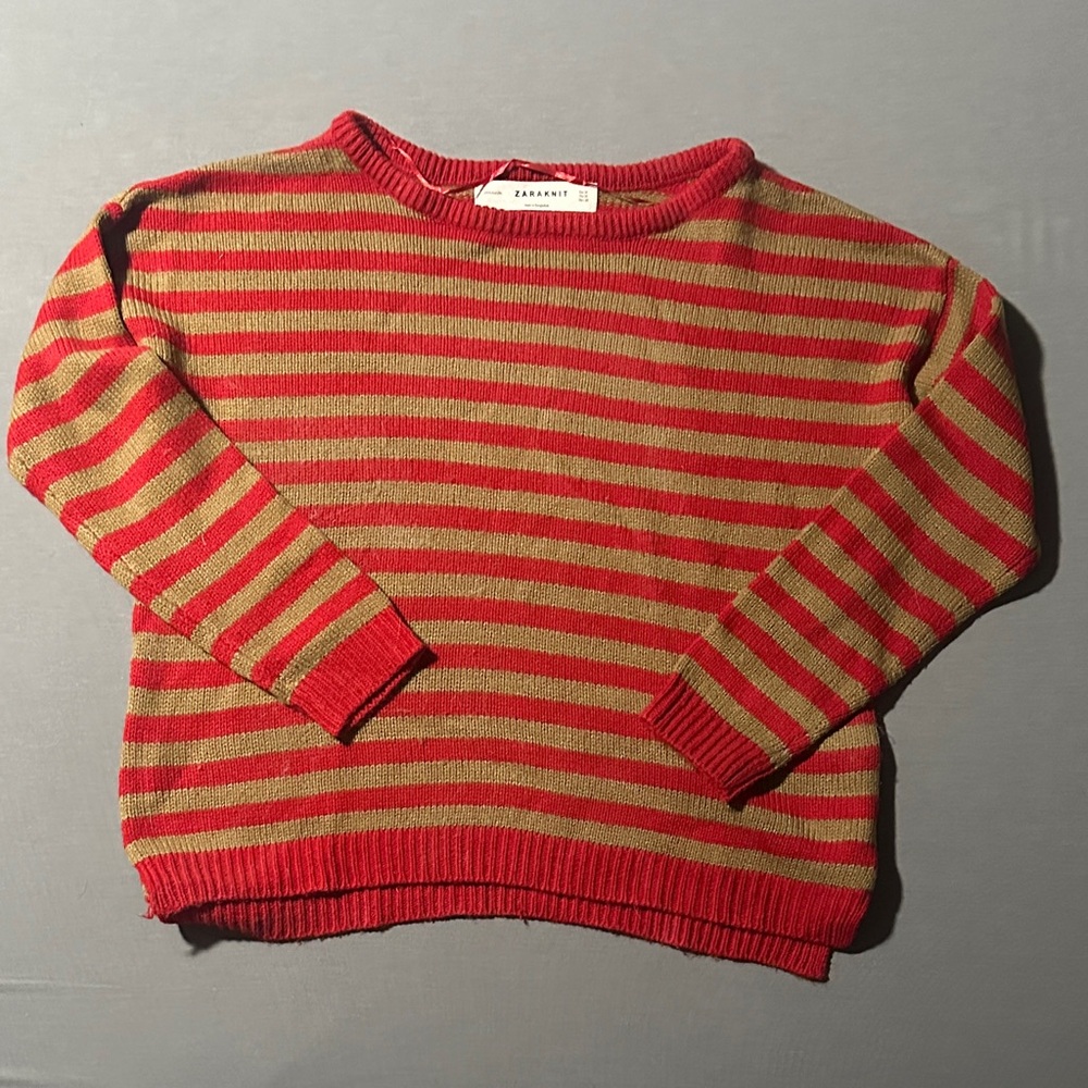 Zara Vibrant Red and Olive Striped Sweater